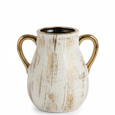 White ceramic vas white gold handle